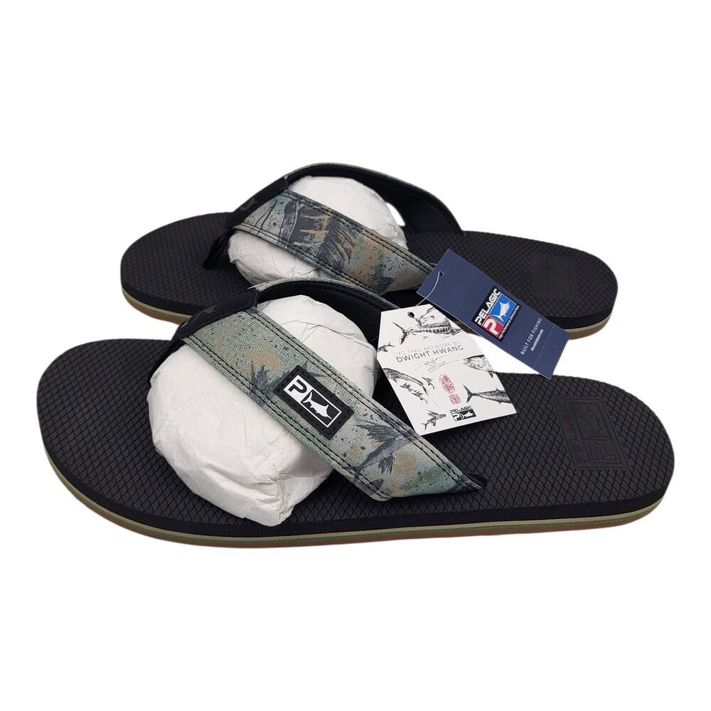 Pelagic Offshore Army Camo Black Sandals Flip Flops Size 10 NWT New